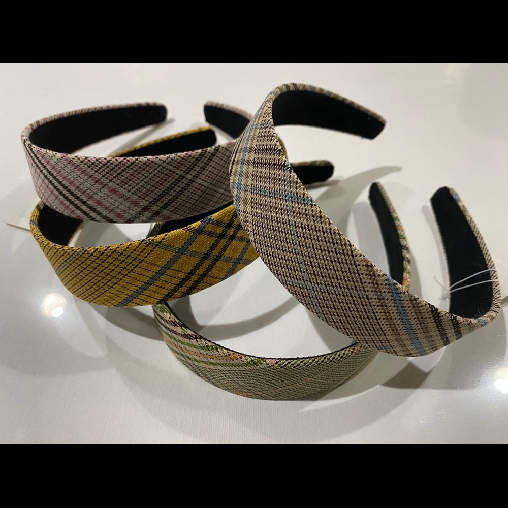 SET OF 4 GLEN PLAID FABIC HEADBAND